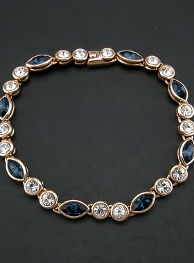 复古玫瑰金仿彩钻仿蓝宝女士手链