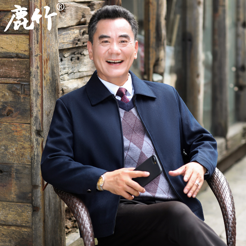中老年男装翻领外套2025春秋款爸爸休闲外穿夹克中年男士宽松上衣