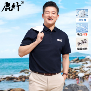 男装 中年男士 高级翻领polo衫 上衣 夏季 丝光棉短袖 爸爸夏装 t恤新款