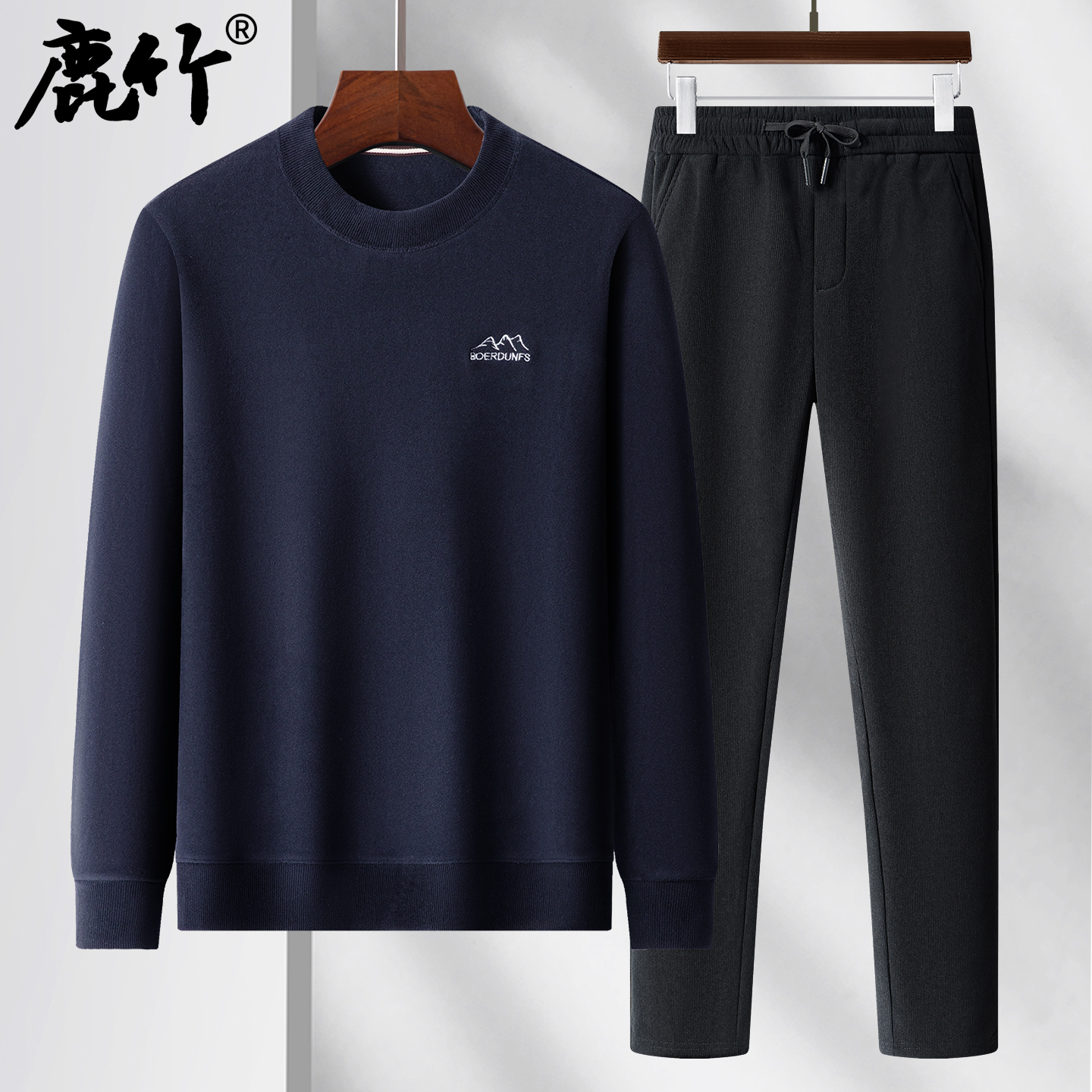 新款爸爸秋冬季套装中年男士休闲圆领卫衣中老年灯芯绒裤子两件套