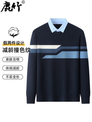 Комплект, весенний осенний свитер, приятная телу рубашка для пожилых людей, высокий воротник, для среднего возраста