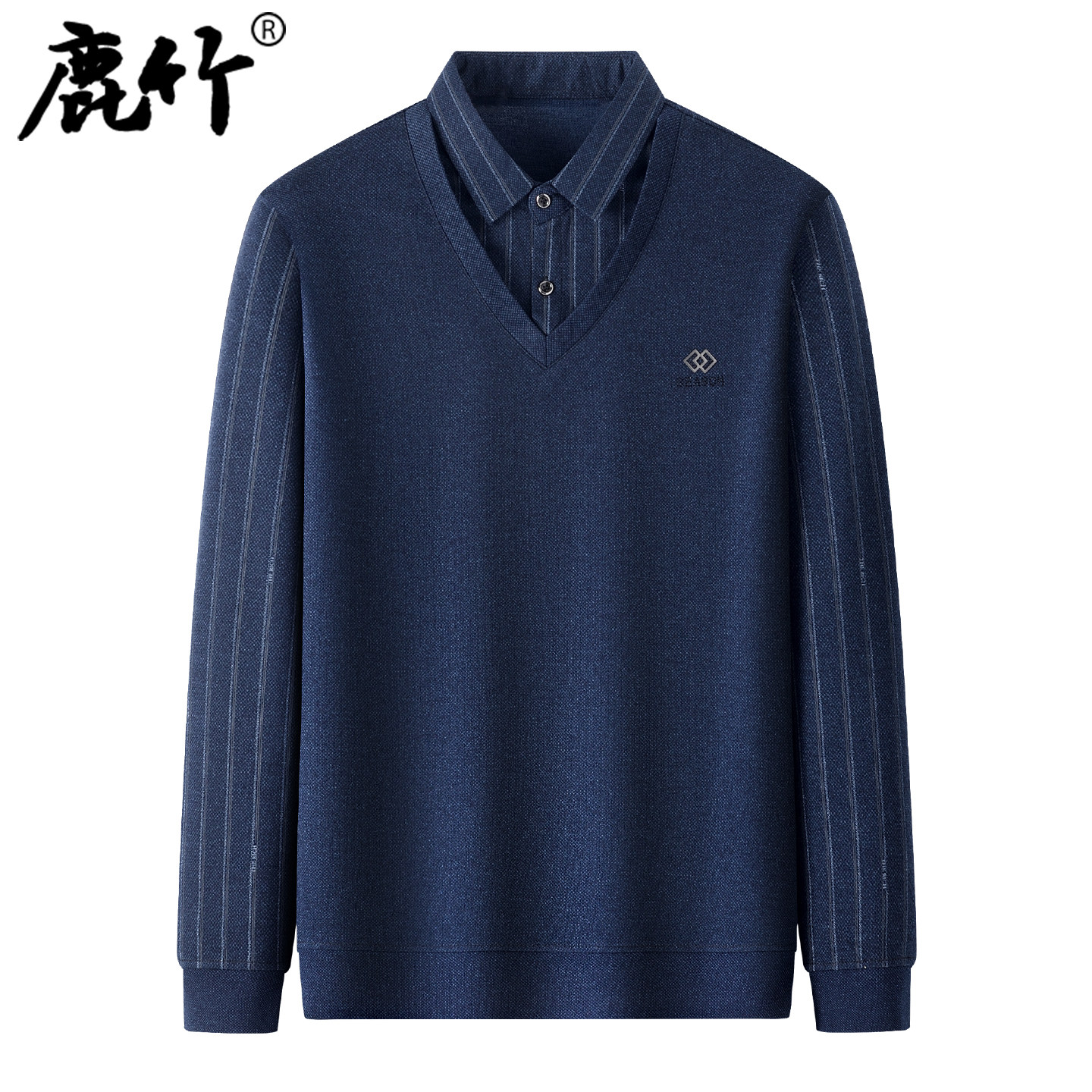 爸爸春装假两件长袖t恤2026新款中年男士条纹上衣中老年人POLO衫