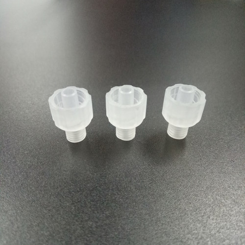 透明塑料接头（PP材质）,螺纹为1/4-28unf，又称M6，耐腐蚀，强度高，可观察内部胶液流动，清洗方便，经久耐用。配套于点胶阀，点胶枪等产品中，如乐泰点胶阀等。