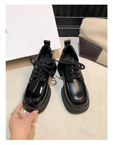 真皮增高厚底小皮鞋女2023新款圆头系带英伦风乐福鞋百搭松糕单鞋