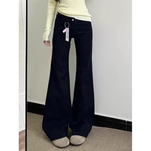 小个子美式黑色微喇阔腿牛仔裤显高150CM低腰宽松显瘦喇叭拖地裤