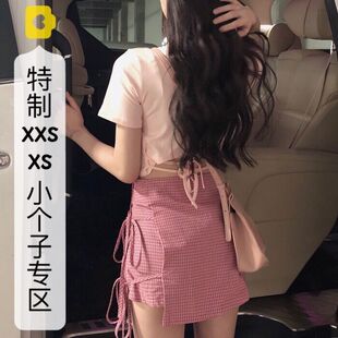 145矮小个子显高搭配女150高腰绑带格子短裙设计感a字短裤裙XS码