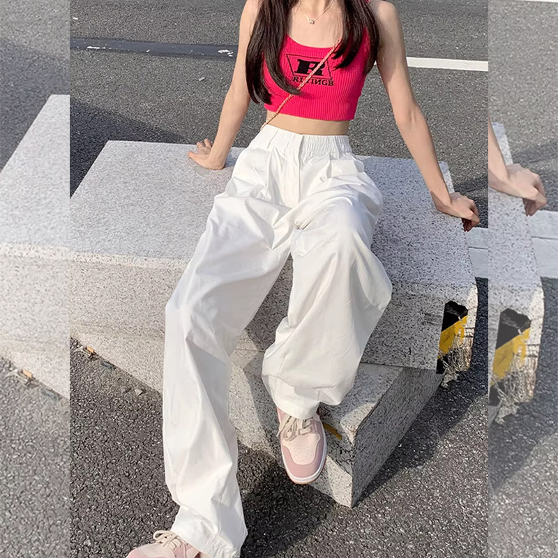 小个子白色美式宽松工装裤夏季薄款150CM高腰显瘦直筒阔腿拖地裤