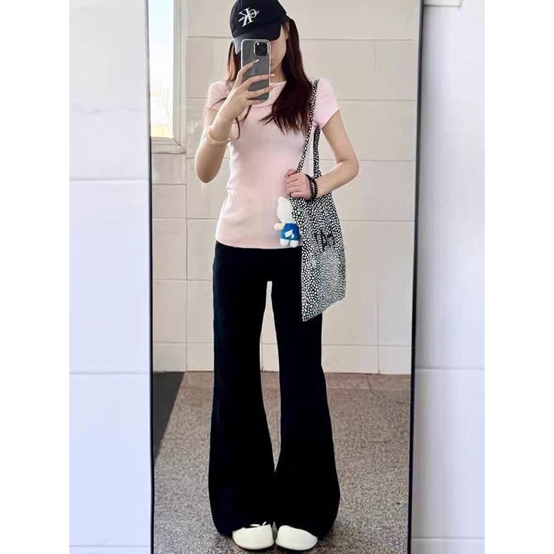 小个子黑色微喇叭牛仔裤百搭显瘦辣妹150cm低腰不贴腿马蹄拖地裤