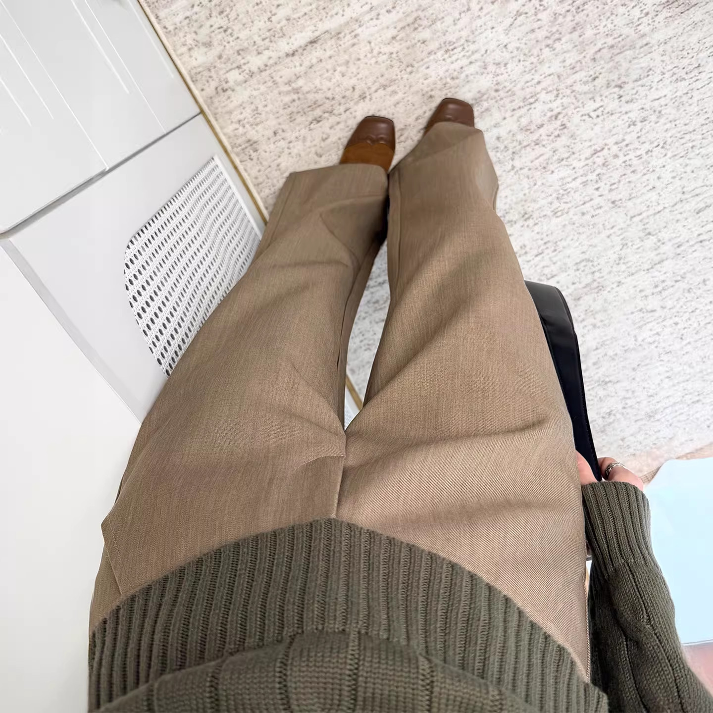 显瘦穿搭小个子高腰垂感西装阔腿拖地裤卡其色老钱风直筒休闲裤xs