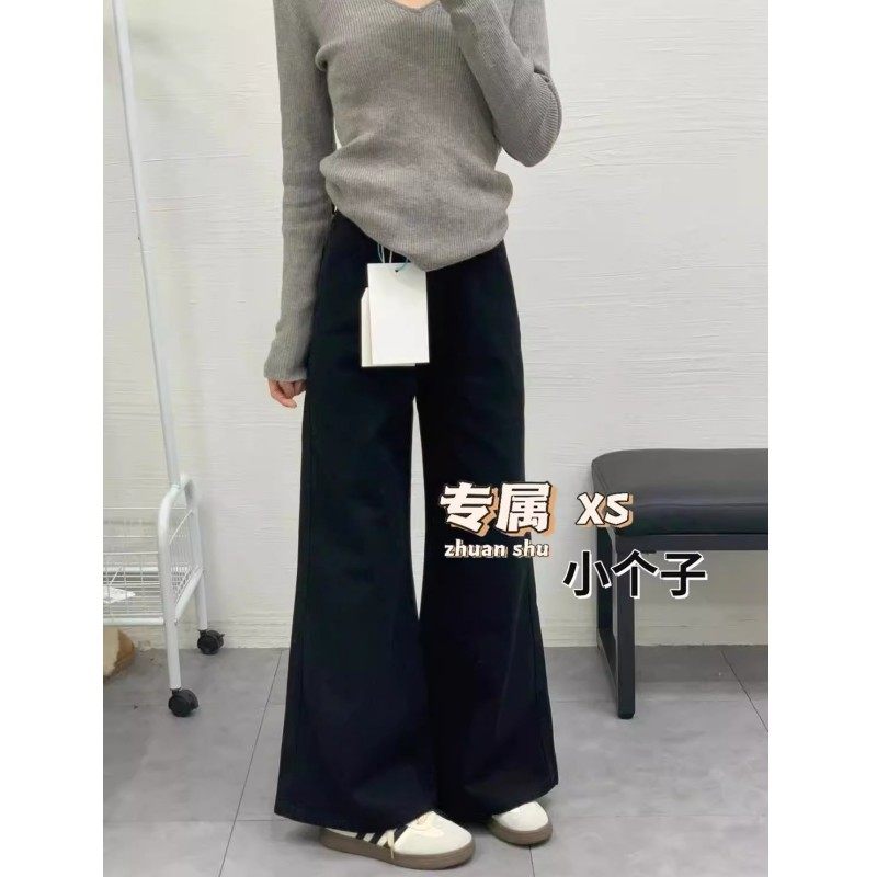 150小个子黑色直筒垂感微喇牛仔裤秋冬宽松显瘦阔腿拖地裤xs显高
