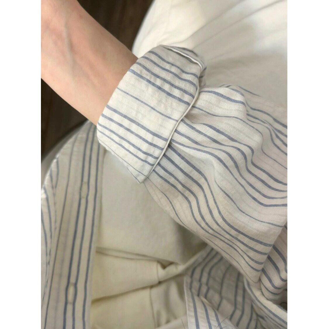 夏季薄款小个子防晒纯棉衬衫条纹小清新宽松百搭显瘦衬衣外穿上衣