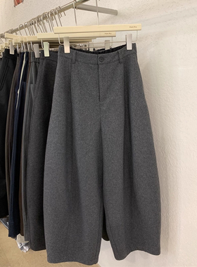 150矮小个子灰色阔腿休闲裤宽松显瘦145CM百搭直筒九分毛呢裤XXS