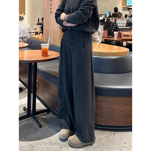 显高穿搭矮小个子毛呢阔腿裤垂感百搭松弛感150CM休闲灰色弯刀裤