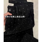 小个子150cm黑色波点碎花牛仔裤 高腰直筒显高长裤 女145秋季 新款