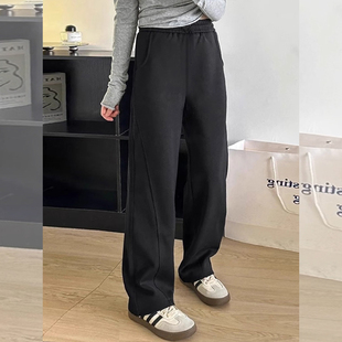 秋季新款145CM矮小个子窄版香蕉阔腿裤女长裤运动直筒卫裤弯刀裤