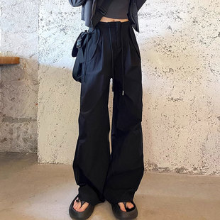 矮小个子145cm高腰黑色速干工装裤美式宽松阔腿裤休闲运动裤xxs