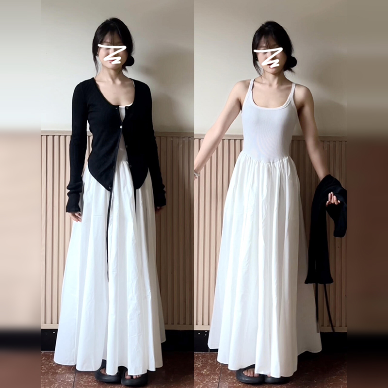 春夏季白色吊带连衣裙子女2025新款150小个子穿搭一整套装长裙xs