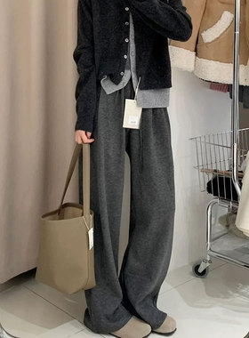 小个子150cm灰色糯米裤显高高腰休闲裤宽松bf慵懒风运动阔腿裤XXS