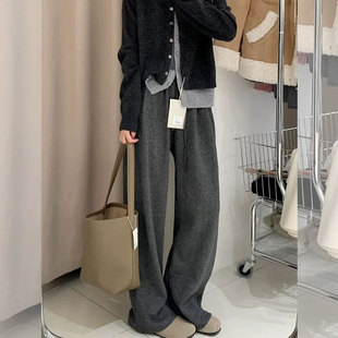 XXS 宽松bf慵懒风运动阔腿裤 小个子150cm灰色糯米裤 显高高腰休闲裤
