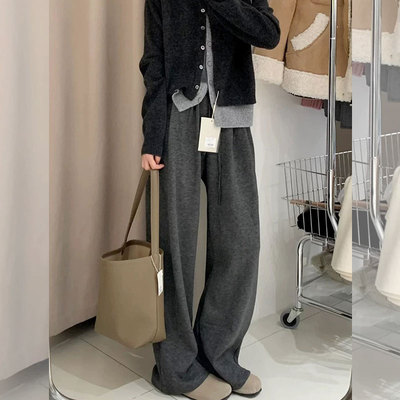 小个子150cm灰色糯米裤显高高腰休闲裤宽松bf慵懒风运动阔腿裤XXS