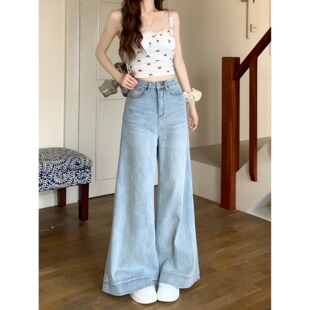 显瘦穿搭矮小个子宽松阔腿微喇裤 145cm显高高腰大喇叭港味直筒裤