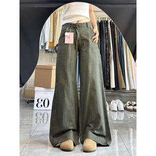 小个子美式复古阔腿工装牛仔裤百搭150高腰宽松垂感直筒拖地长裤