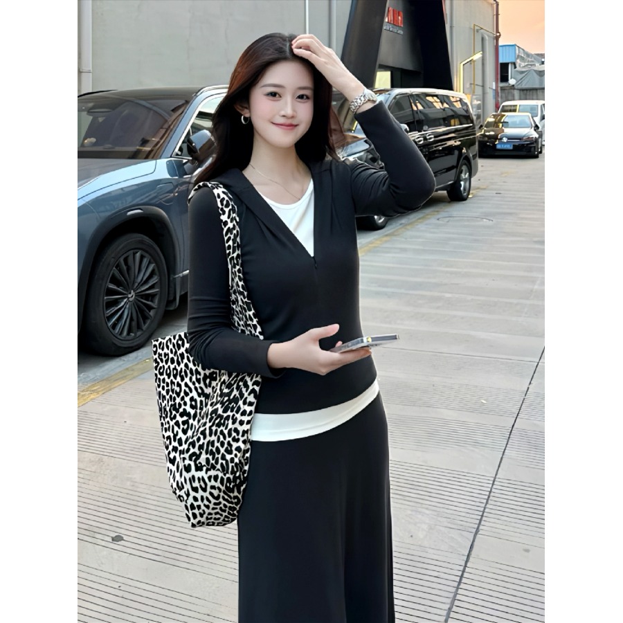 150小个子韩系穿搭套装时尚休闲假两件连帽上衣半身裙两件套xs秋