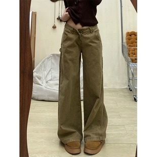 小个子美式复古直筒工装牛仔裤150CM高腰宽松垂感休闲阔腿长裤XS
