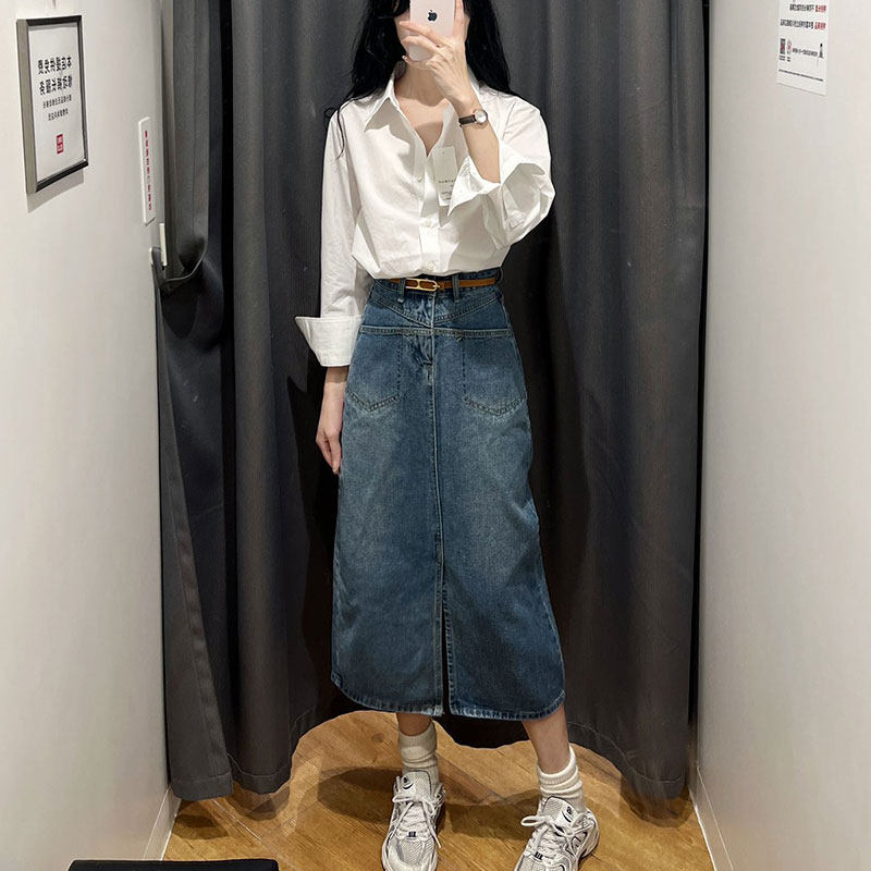 夏季新款矮小个子高腰牛仔开又半身裙女夏季a字中长裙包臀裙xxs码