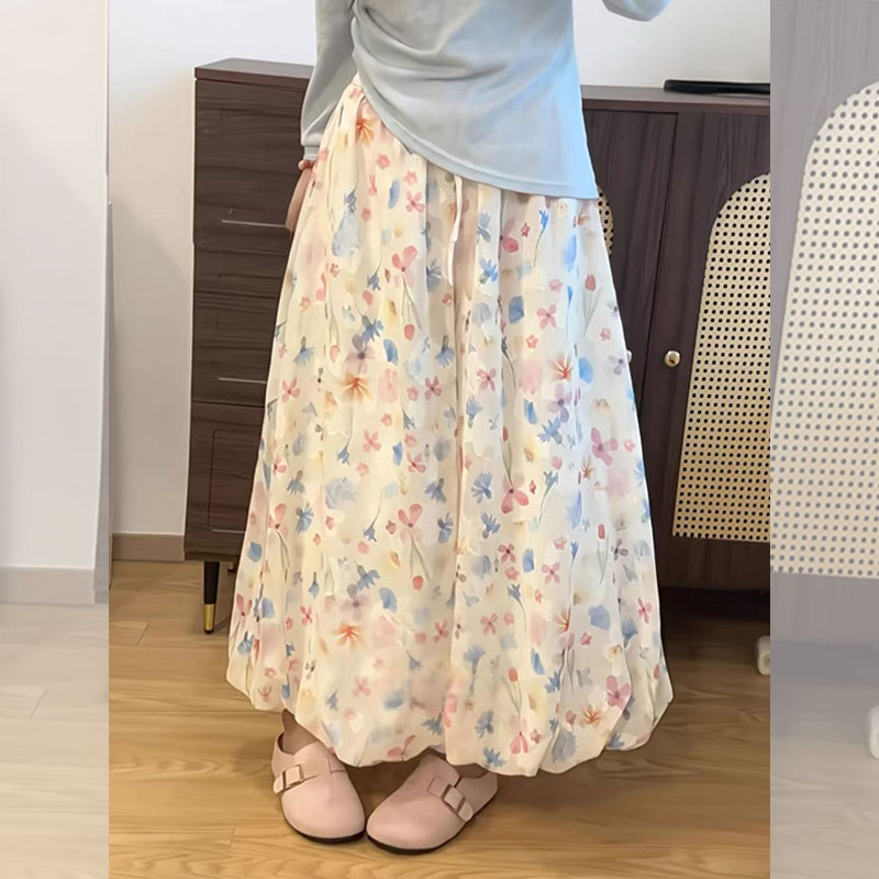 矮小个子高腰彩色碎花蓬蓬花苞半身裙子女夏季显高显瘦a字长裙xs
