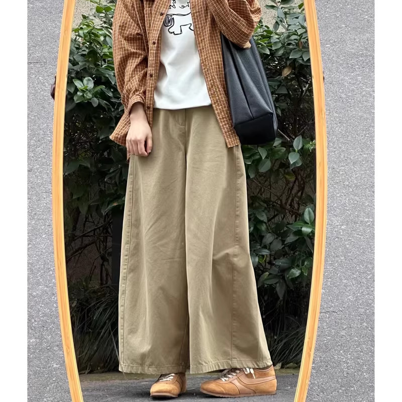 矮小个子日系松弛感九分阔腿裤卡其色百搭chic感145休闲八分裤xxs