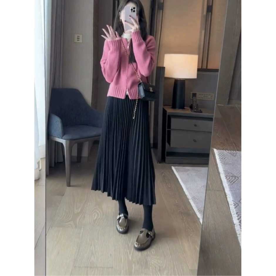 高级垂坠感加厚毛呢半身裙百褶2025秋冬高腰显瘦气质百搭A字长裙