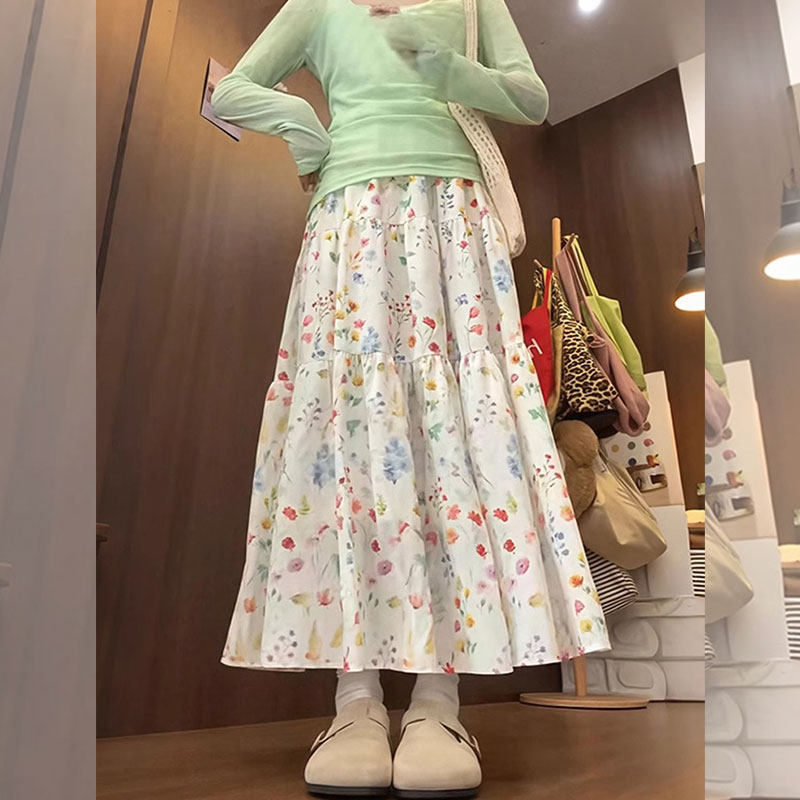 145小个子韩版高腰碎花裙橡筋设计复古感通勤a字裙显瘦百搭半身裙