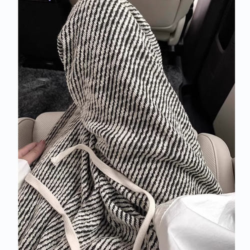 150cm小个子黑白斜条纹裤女加绒显高高腰宽松休闲直筒慵懒阔腿裤