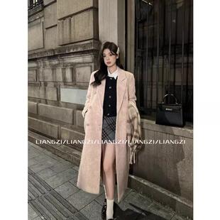 小个子150粉色呢子大衣女秋冬季2024新款高级感赫本风毛呢外套XS