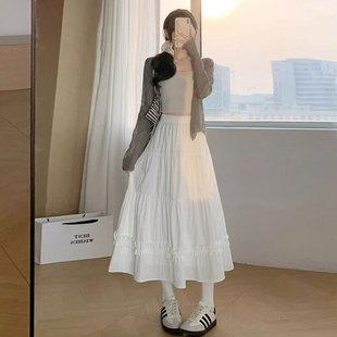 小矮个子145cm高腰蕾丝边蓬蓬半身裙百搭A字蛋糕裙中长裙夏季 女XS