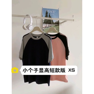 小个子小码宽松短袖t恤女150cm美式插肩三条杠运动百搭上衣xs码夏