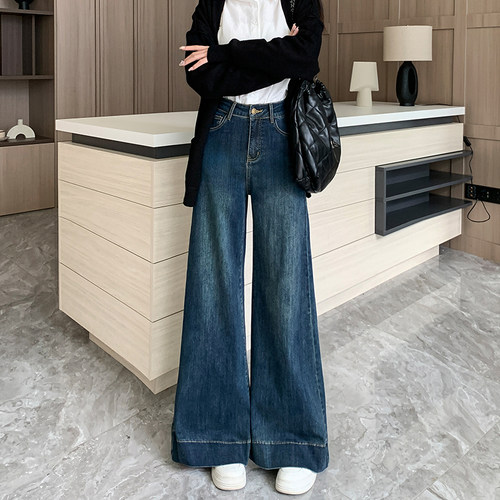 小个子150cm高腰牛仔阔腿裤女九分长裤百搭显瘦宽松直筒微喇裤XXS
