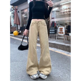 小个子美式宽松微喇牛仔裤辣妹遮胯150cm低腰显瘦拖地喇叭长裤XS