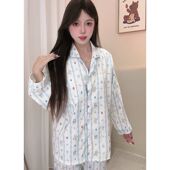 小矮个子145CM网红韩系ins风睡衣套装 樱花小熊印花家居服两件套xs