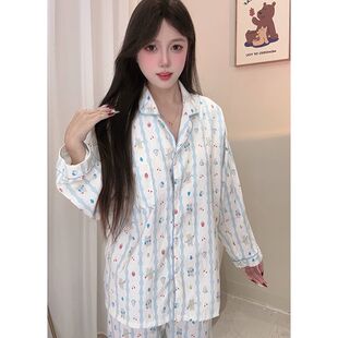 小矮个子145CM网红韩系ins风睡衣套装樱花小熊印花家居服两件套xs