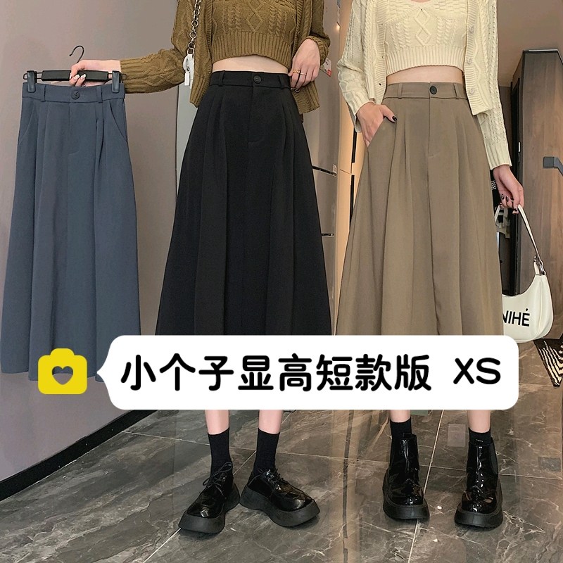 145小个子秋冬搭配女150cm显高高腰垂感中长款伞裙a字裙半身裙XS