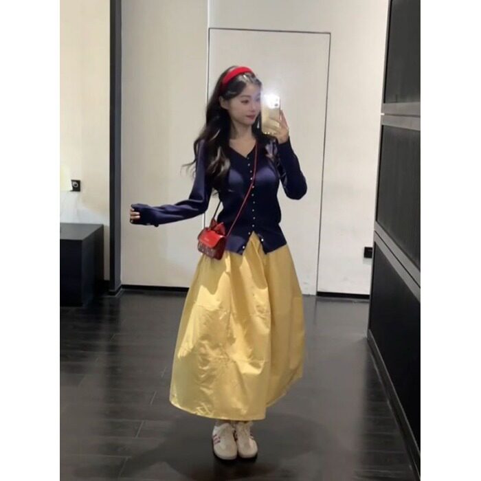 早秋套装145矮个子150韩系复古高级感修身针织衫上衣高腰半身裙女