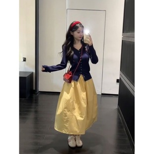 早秋套装145矮个子150韩系复古高级感修身针织衫上衣高腰半身裙女