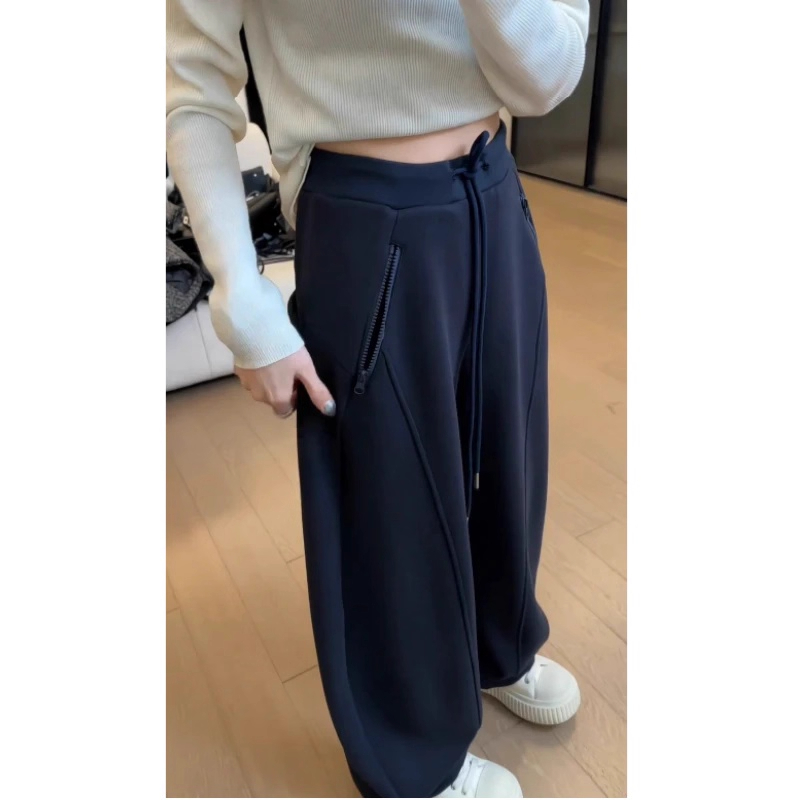 矮个子高腰休闲阔腿裤显高穿搭145CM弯刀裤加绒运动萝卜镰刀裤XXS