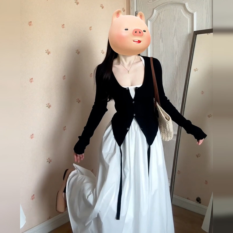 矮小个子白色吊带连衣裙145CM显瘦穿搭法式气质高级感长裙套装XS