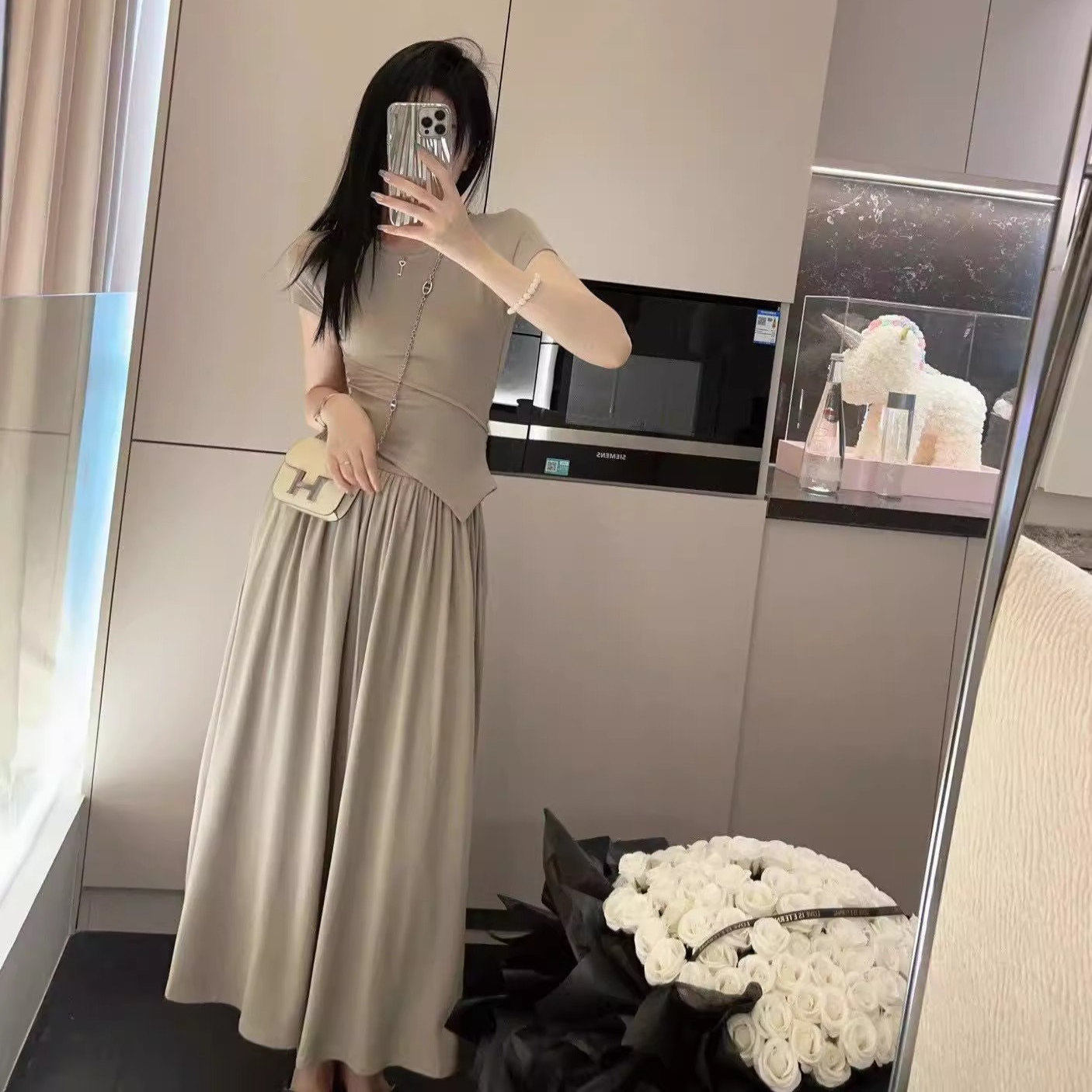 矮小个子150cm纸片人懒惰t恤上衣百褶半身长裙休闲时尚套装xs码夏