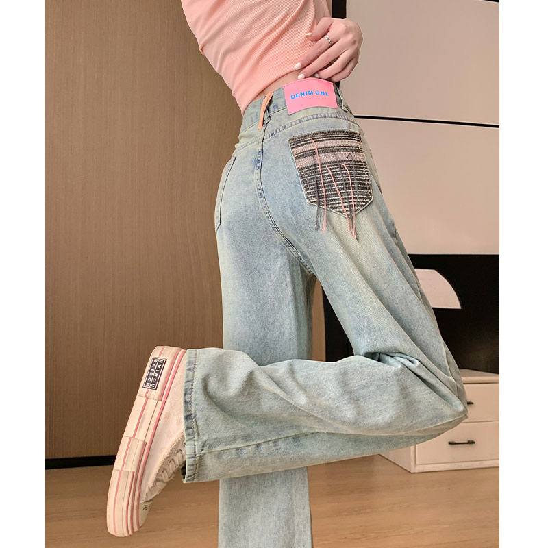 145cm矮小个子高腰浅蓝色阔腿牛仔裤韩版宽松显瘦直筒拖地长裤XS