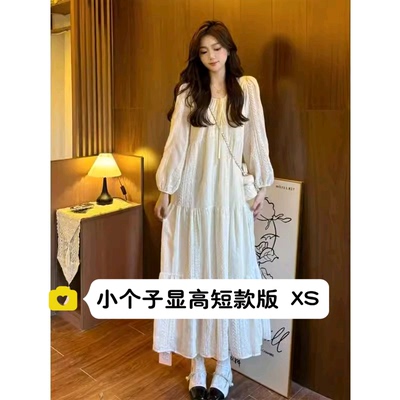 小矮个子150法式甜美温柔风长袖重工蕾丝连衣裙百搭宽松显瘦长裙