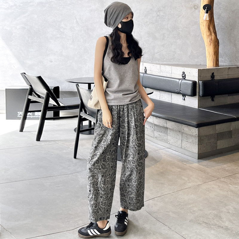 夏季薄款150小个子棉麻提花阔腿裤慵懒风145亚麻显瘦垂感九分长裤